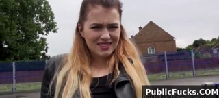 English Blonde In Leggings Bangs Outdoor